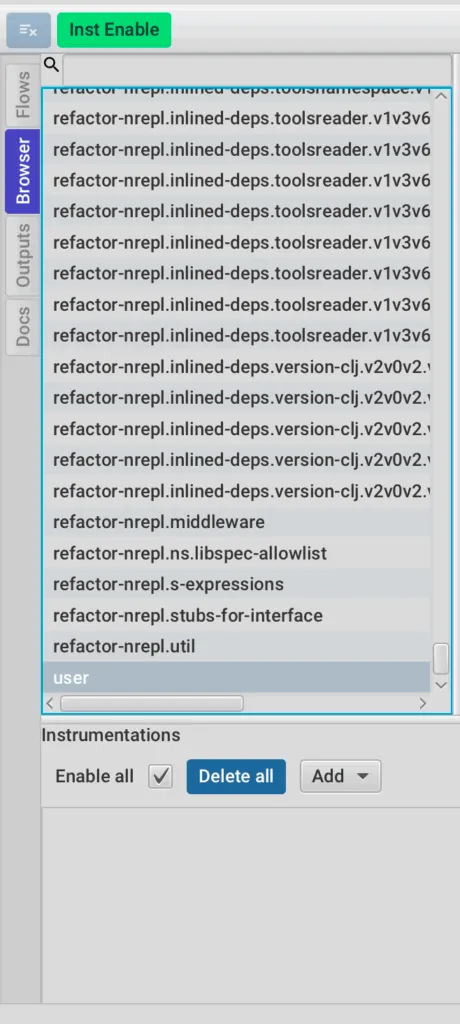 With the project and REPL set up and FlowStorm started, we can try its basic features:
instrumenting code and recording it. 