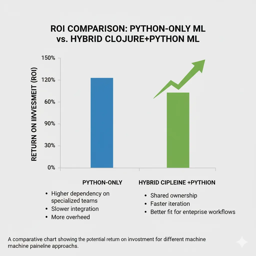 ROI chart comparing Python-only ML vs. hybrid Clojure + Python.