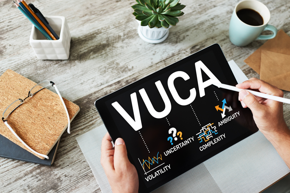 Man with Vuca acronym